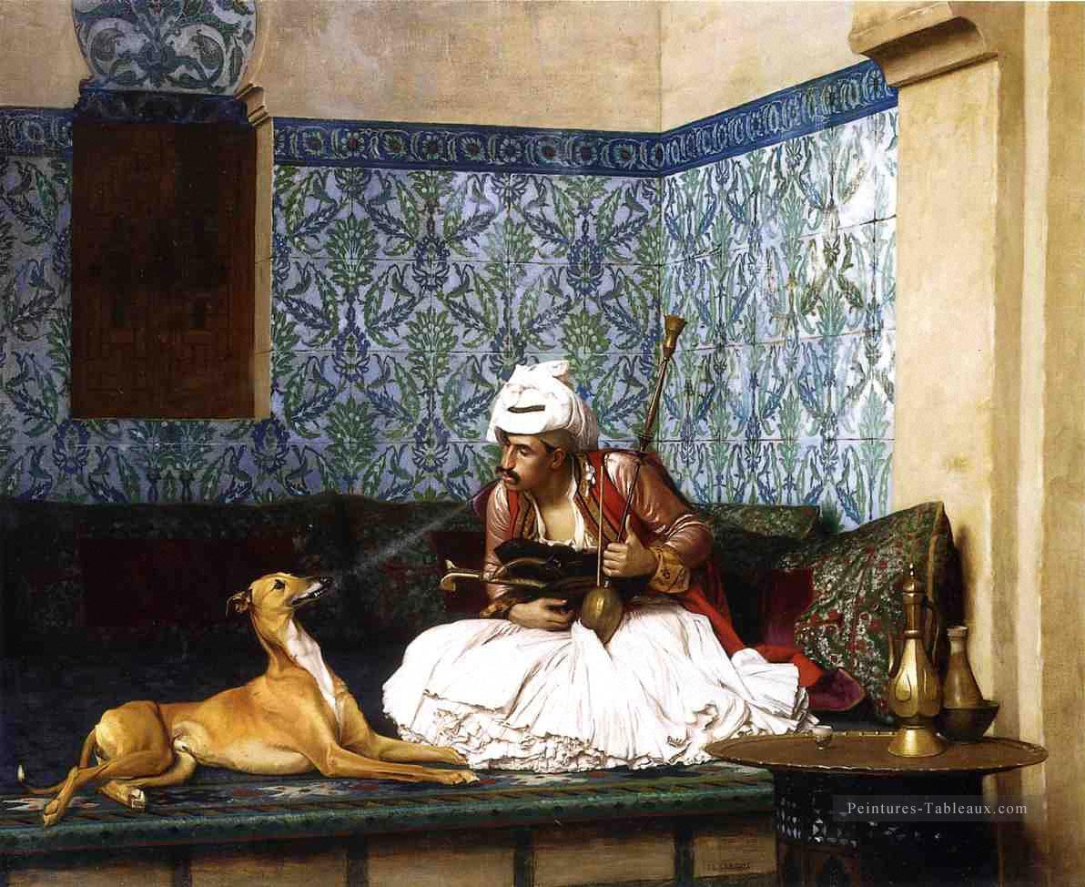 Arnaut soufflant de la fumée sur le nez de son chien orientalisme grec grec Jean Léon Gérôme Peintures à l'huile